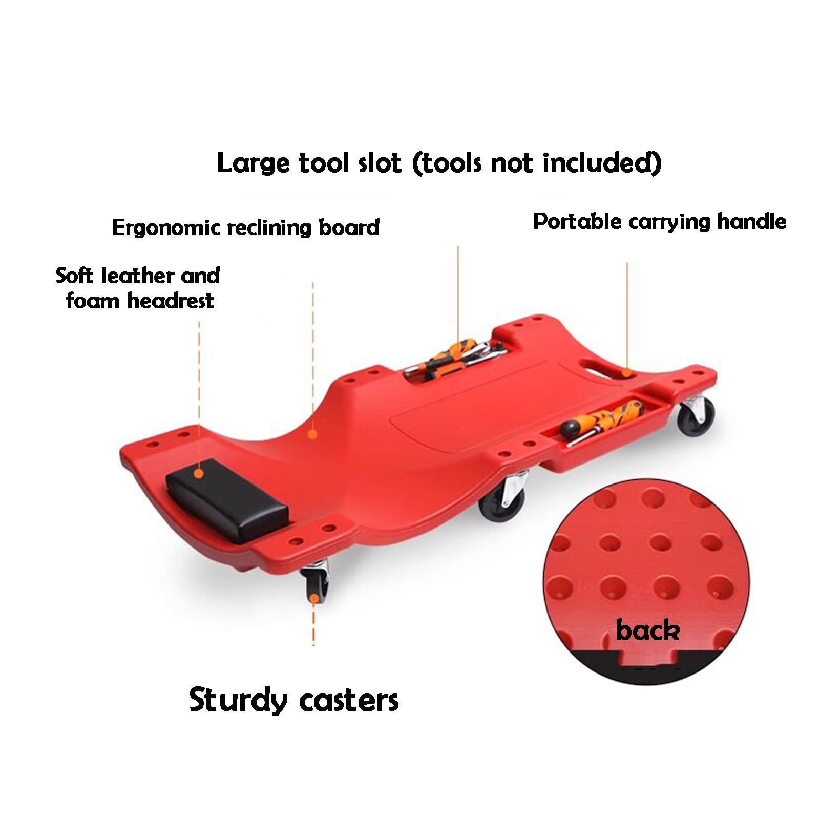 Generisch Rollbares Autoreparatur-Schlafbrett | Starke Tragfähigkeit, tragbarer Sitz for Hinlegen oder Sitzen(Red,92x43x9.5cm)