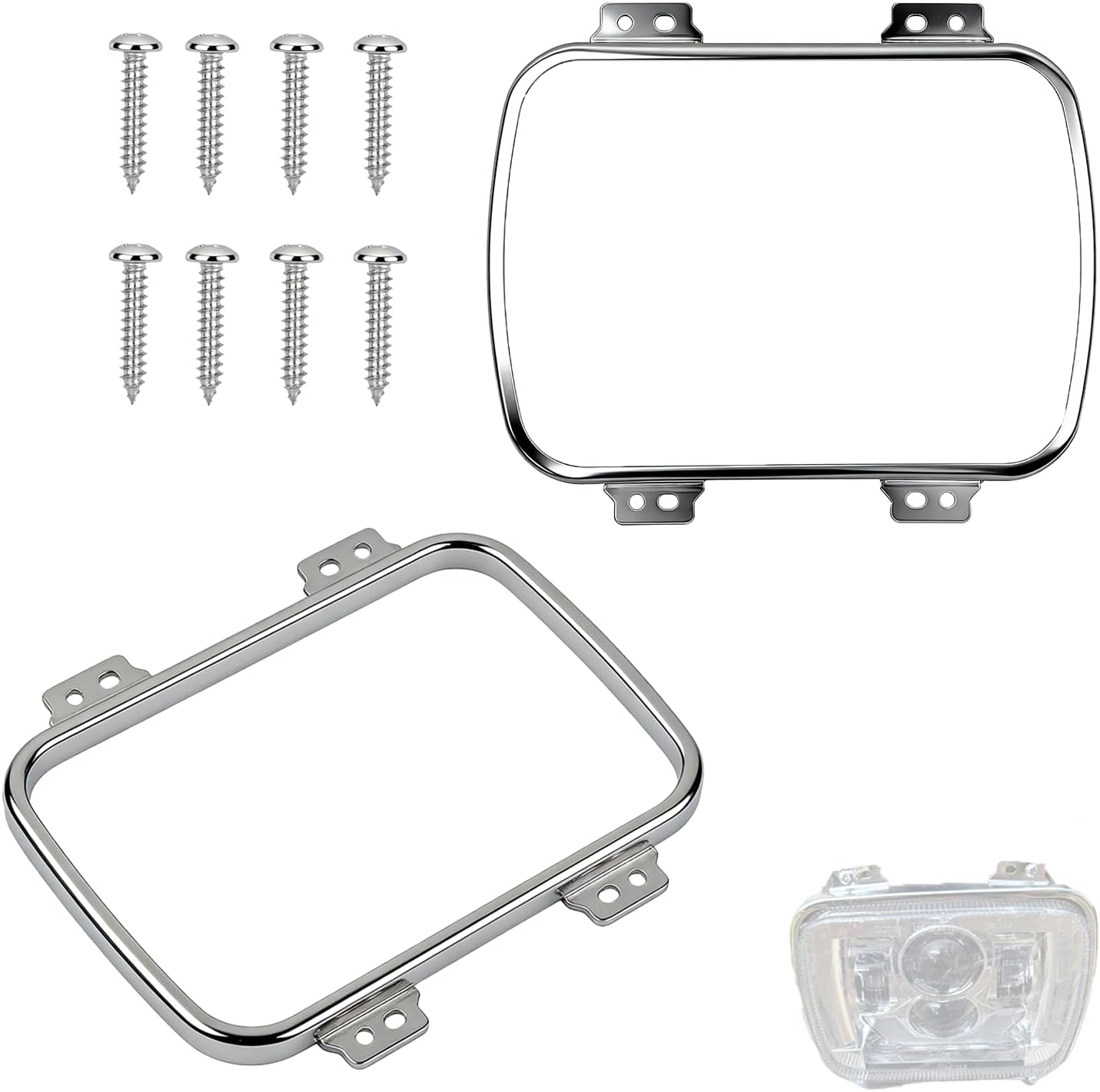 2 sets 42407 Headlamp Retaining Ring,with eight fixing screws,42407 Rectangular Headlamp Retaining Ring (8in×5.6in),compatible with Dorman