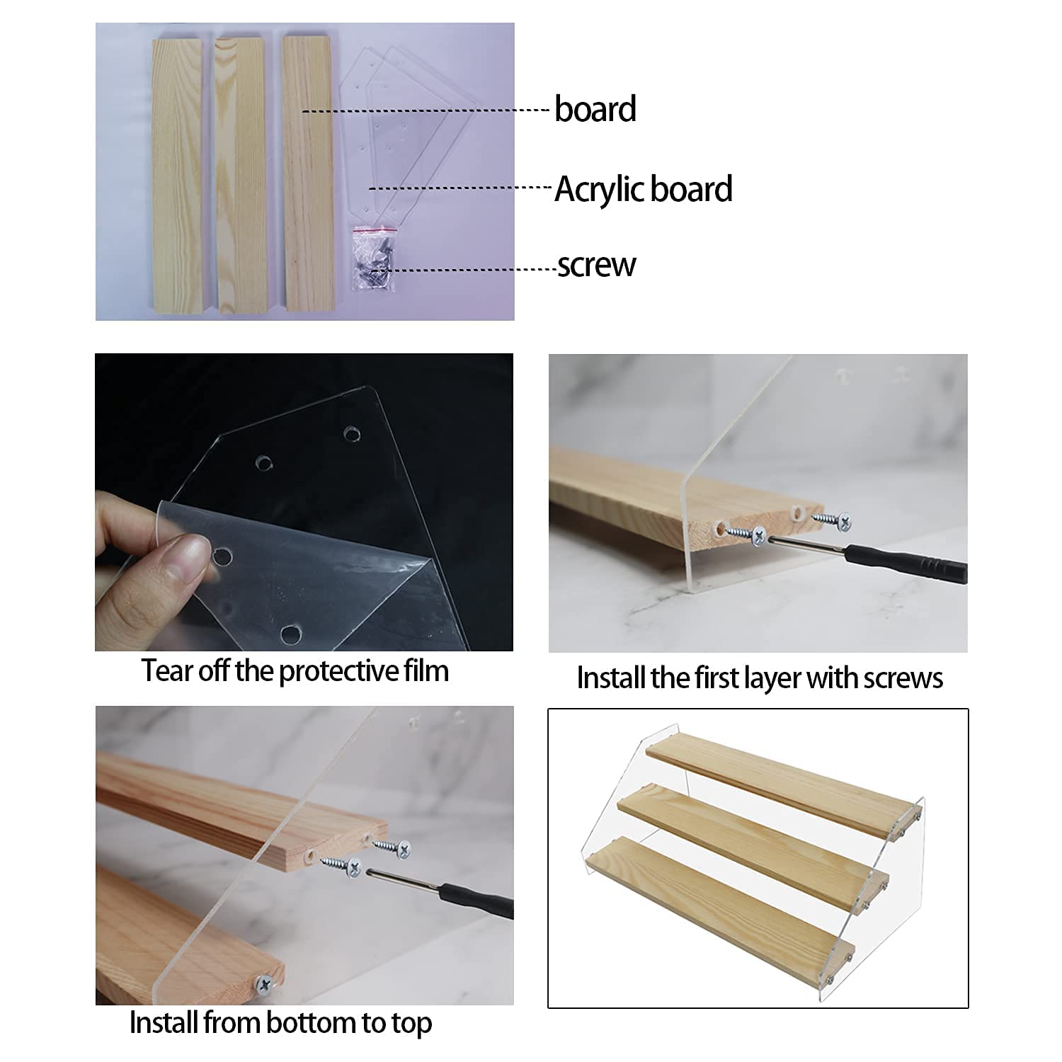 VAEHOLD Spice Rack Organizer for Cabinet & Countertop - Seasoning Organizer Spice Shelf - Space Saving Wooden Display Risers Shelf Showcase Fixtures Jewelry (4 Tier)