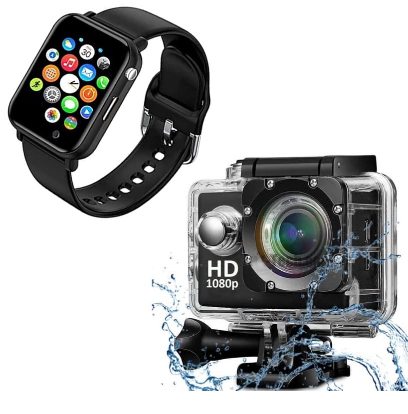 TechKing (TODAY ONLY DEAL with 15 YEARS WARRANTY Waterpoof Action Camera 1080P 12MP Sports Camera Full HD 2.0 Inch with Smart Watch/Camera/Sim Support - BLACK (B0BNLTVZ95) Amazon Price History, Amazon Price Tracker