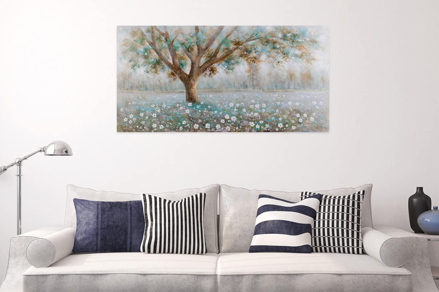 KunstLoft Leinwandbild | 100% HANDGEMALT | 140x70cm | Gemälde 'Baumflüstern' | Wald & Bäume | Weiß Braun | Wandbild Wohnzimmer