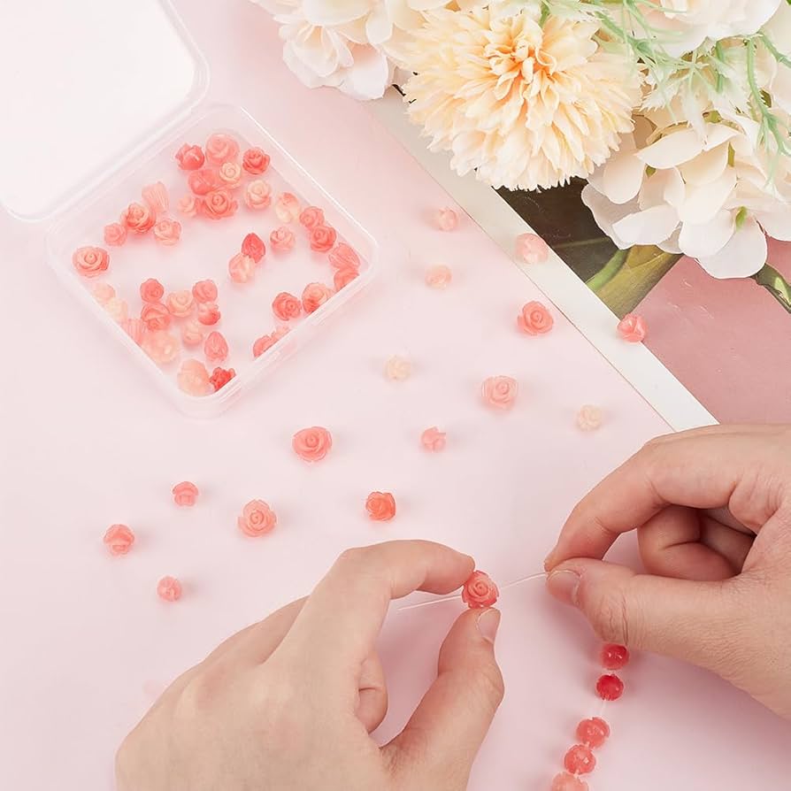Amazon.co.jp: OLYCRAFT 60個4サイズ 合成珊瑚ビーズ ローズ