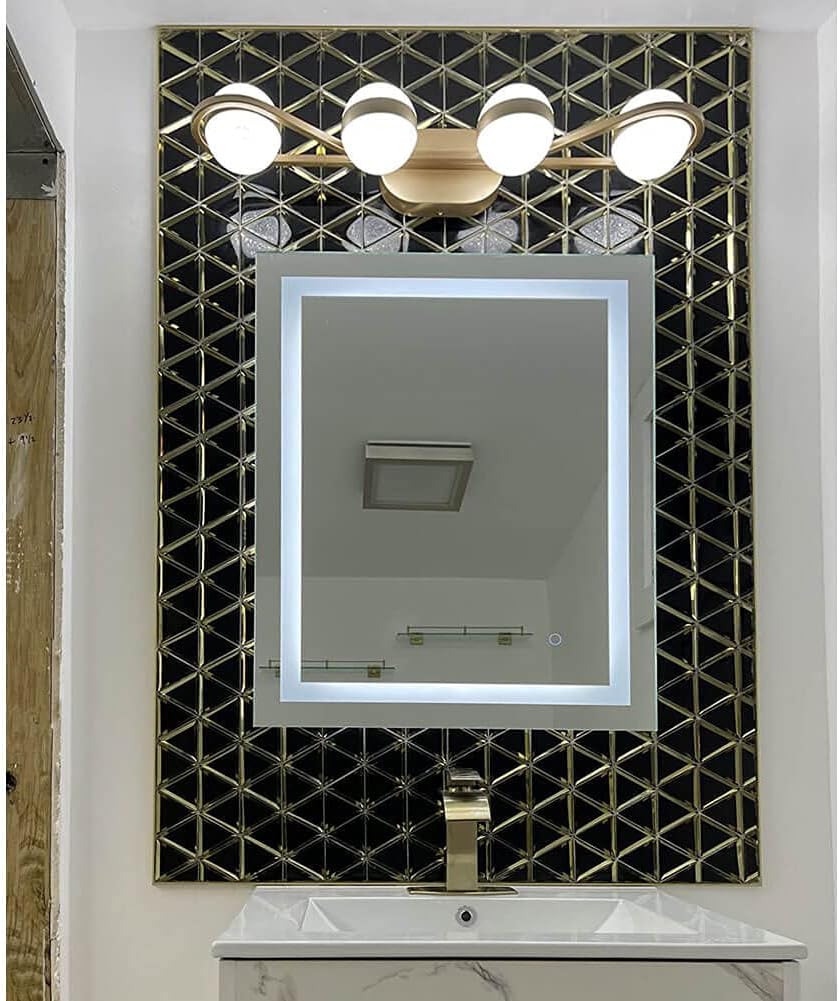 Diflart Beveled Mirror Glass Mosaic Tile, Black and Gold, 3 Inch Triangle, Glass Tile for Bathroom Kitchen Backsplash Shower Wall, Pack of 5 Sheets