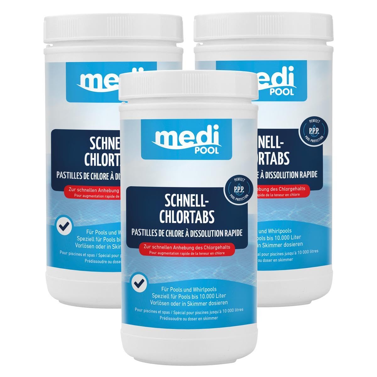 POWERHAUS24 mediPOOL Chlortabletten, Schnellchlor Tabletten 20g, Schnell-ChlorTabs, 3X 1 kg