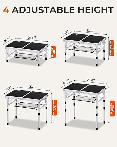 Miniatura 3 de Sportneer Mesa de campamento, mesa plegable de altura ajustable con capa de malla, ligera, portátil, pequeñas mesas de campamento plegables con