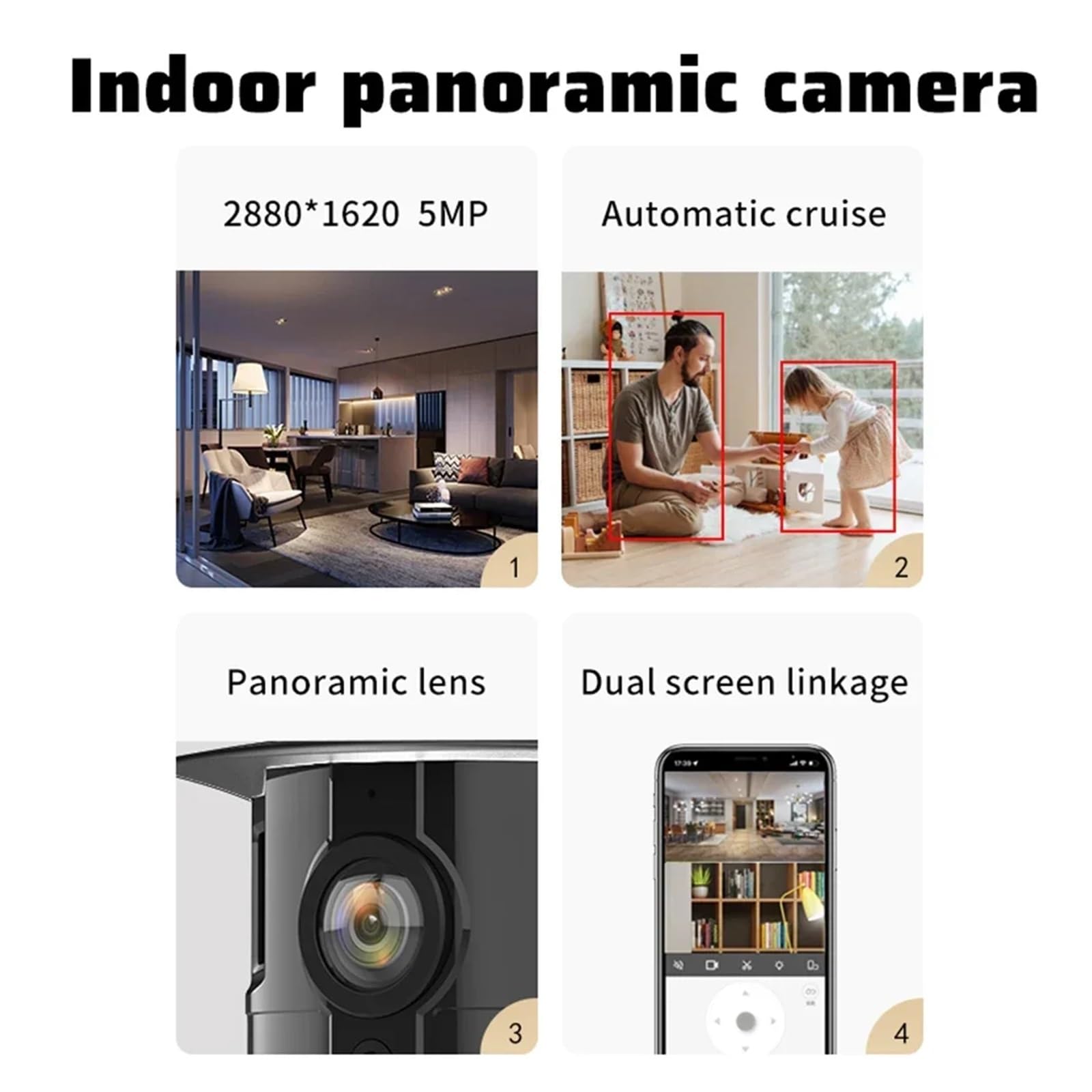 Telecamera di sicurezza esterna Telecamera 4K 5MP Uscita doppio schermo grandangolare da 180°, esterna impermeabile IP67 Controllo PTZ APP di tracciamento AI Avviso automatico(5MP Add 64GB Card)