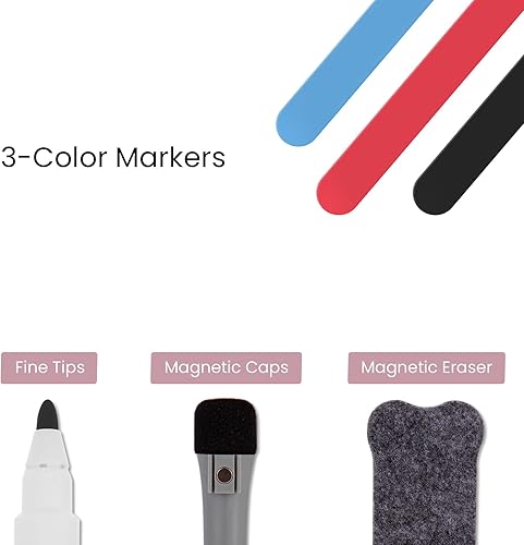 Miniatura 6 de Calendario magnético para nevera, pizarra blanca, juego de calendario de refrigerador de borrado en seco (3 tableros), calendario semanal magnético