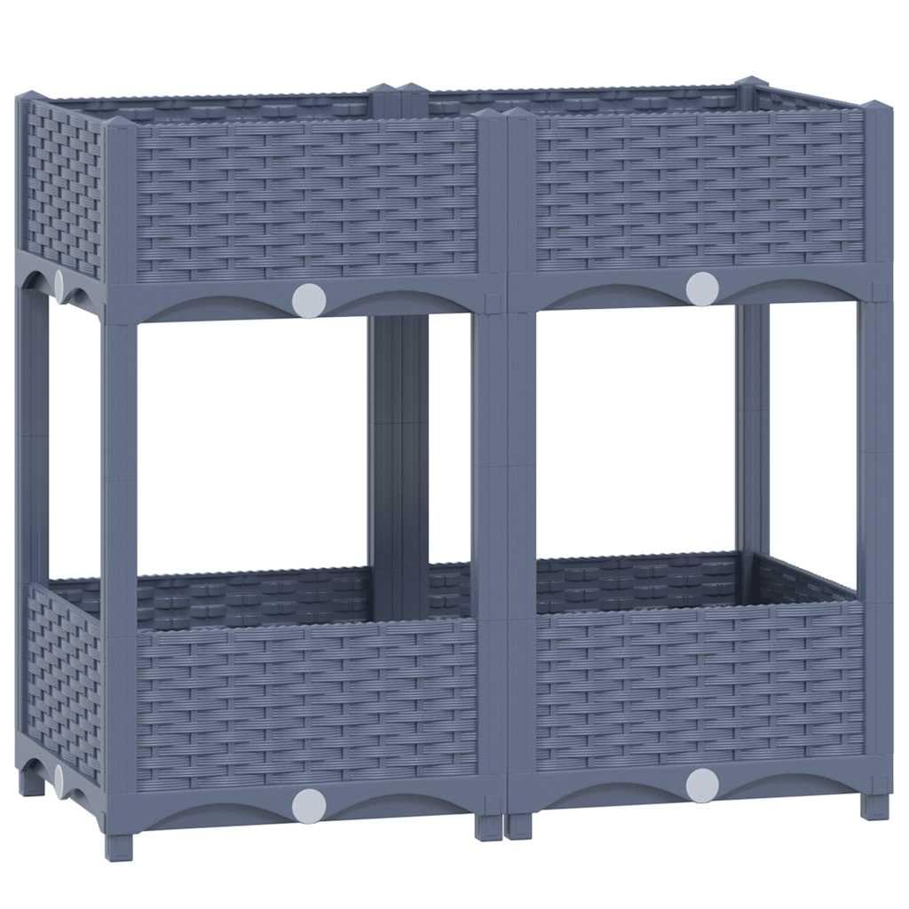 vidaXL Raised Bed - Elegant and Sturdy Polypropylene Garden Pot, Grey - Perfect for Plants, Vegetables and Flowers - Features Two Shelves - 80 x 40 x 71 cm