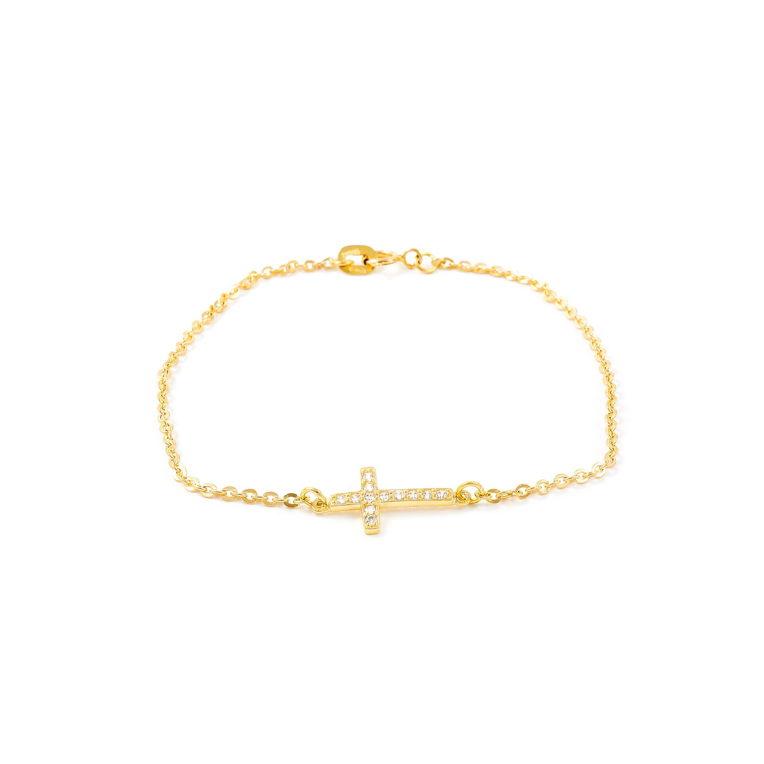 Monde Petit Bracciale croce orizzontale - oro giallo 18k (750) - Scatola Regalo - Certificato di garanzia