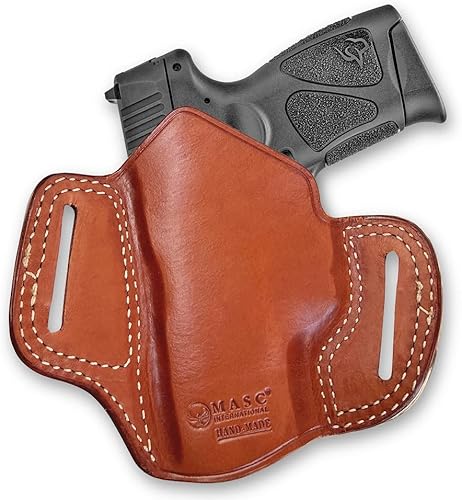 Miniatura 8 de Premium The Ultimate - Funda de piel para panqueques OWB, parte superior abierta, se adapta a Taurus G3c 0.354 in Compact 3.20'' BBL, dibujo a mano