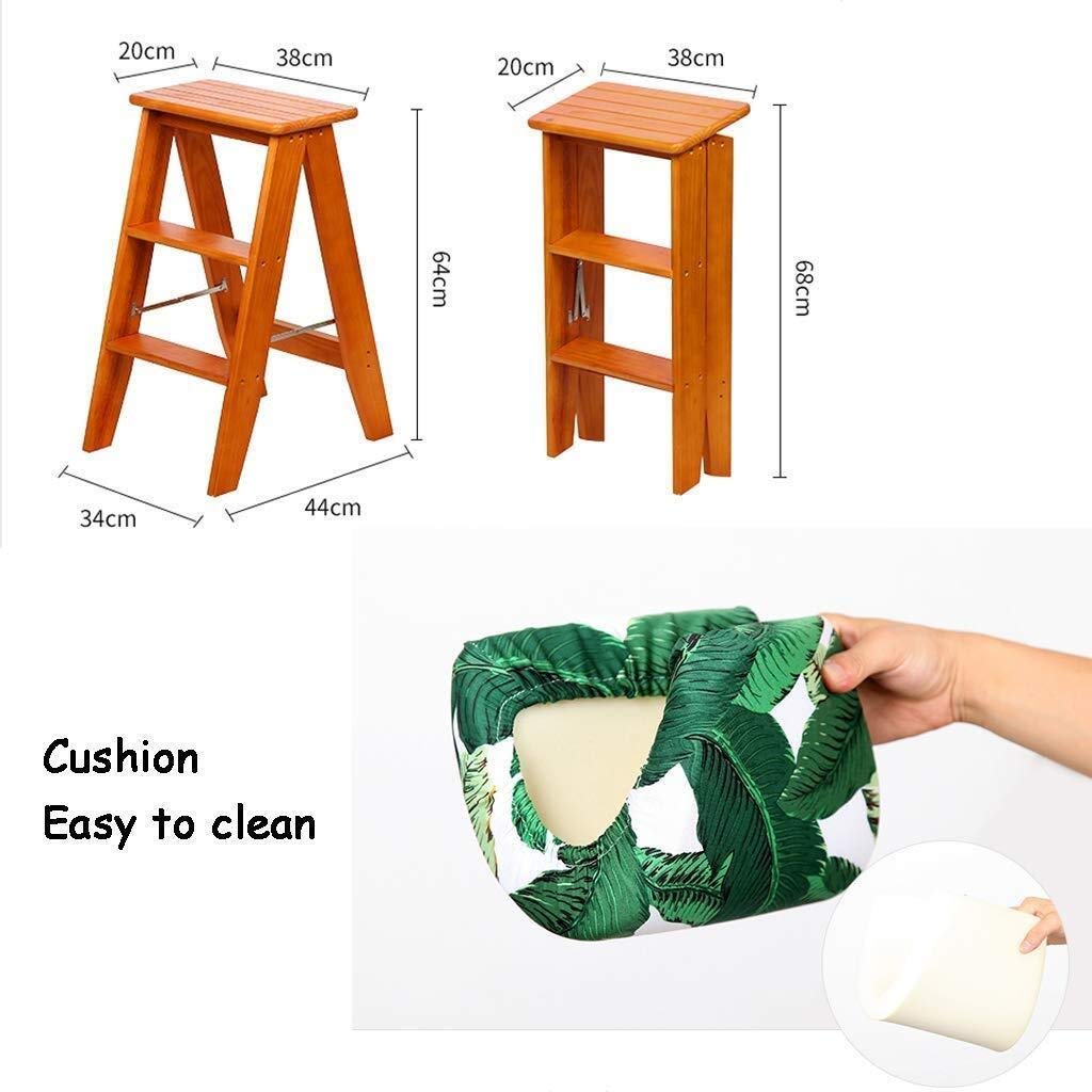 Tabouret/Échelle avec 3 marches pliantes et siège éponge de fleurs en bois naturel pour la maison
