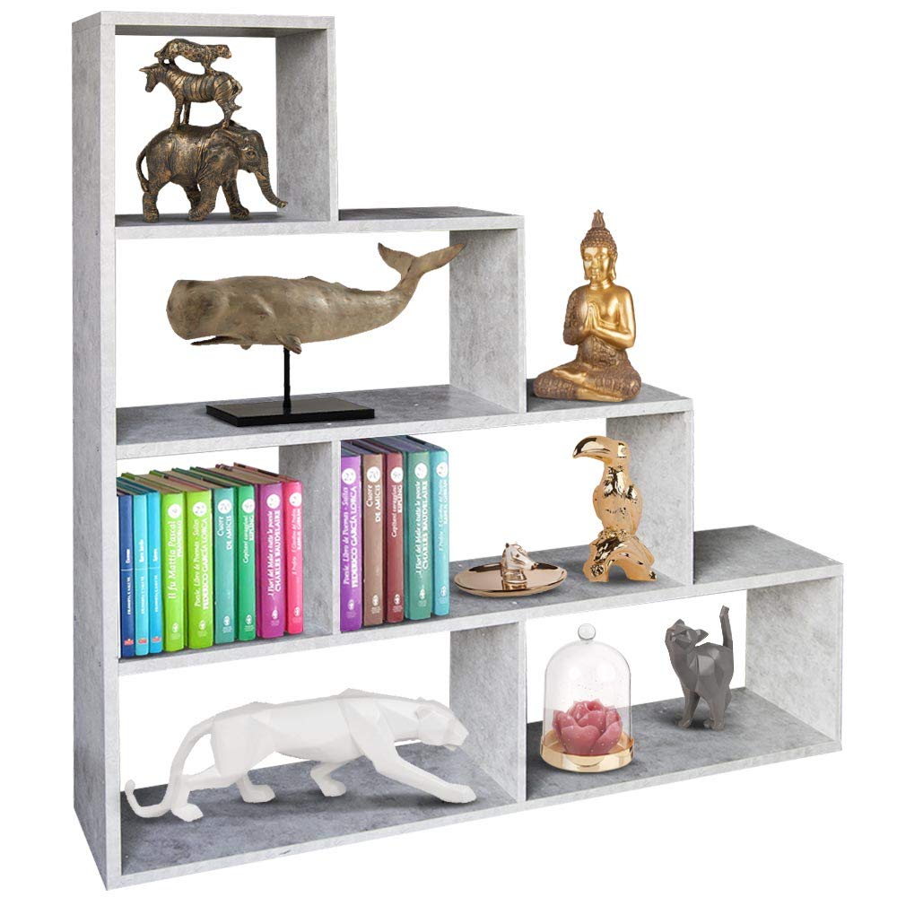 BAKAJI Libreria Scaffale A Scala Simms Legno MDF 4 Ripiani Casa Ufficio Per Riporre I tuoi Libri E Oggetti Vari (Rovere)