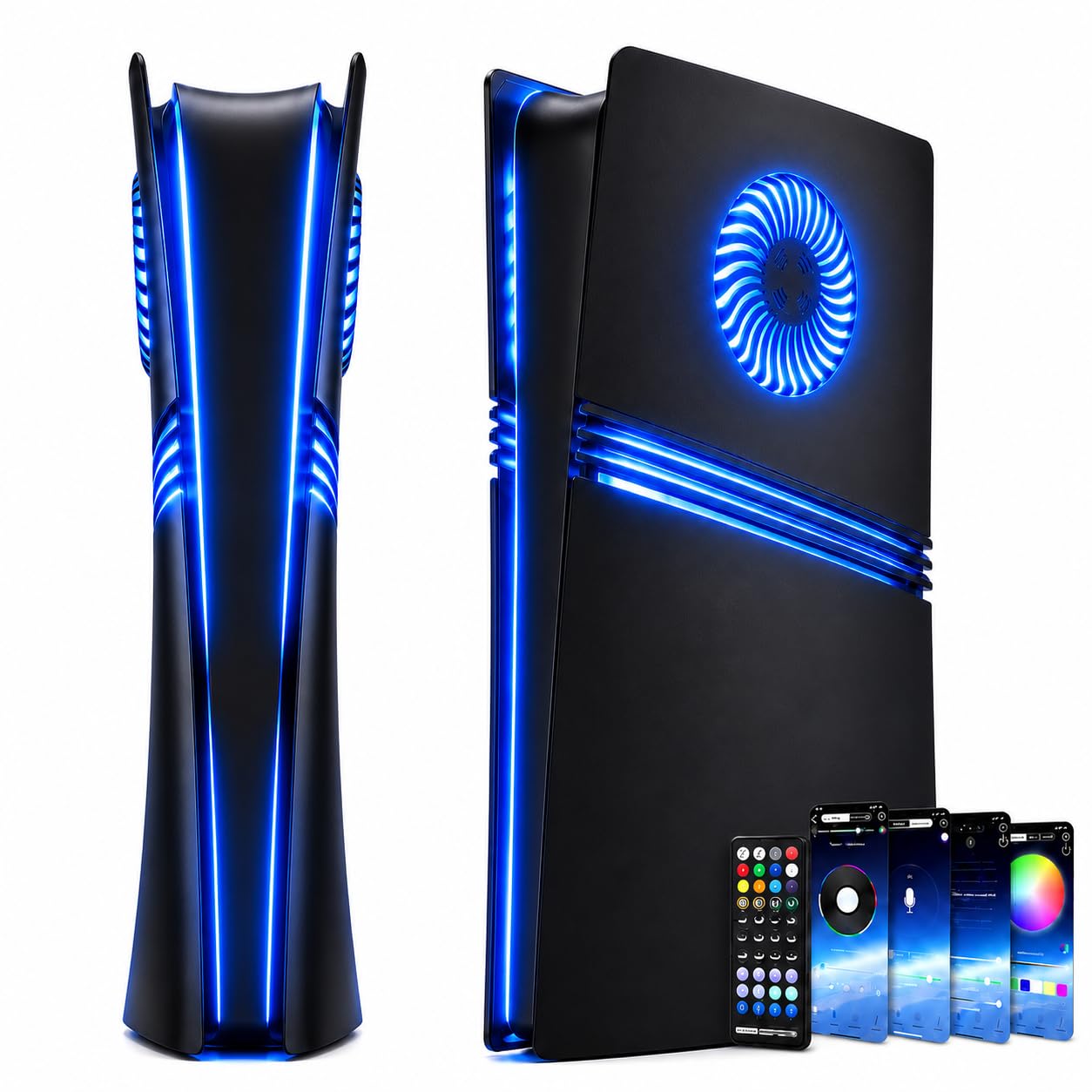 Frontplatte für PS5 Seitenschalenplatten PlayStation 5 Disc Edition Konsole Ersatz Zubehör Case Cover Black Plate Anti-Scratch Dust Cover Skin Protector (Schwarz mit LEDs Pro Digital Edition)