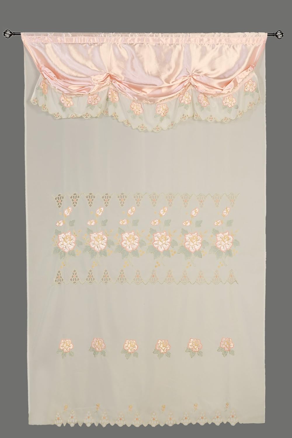 Peach Pink Room Decor Embroidery Sheer Valence Window Curtain Drapes 60x90+18" (2, Peach Pink Curtain)