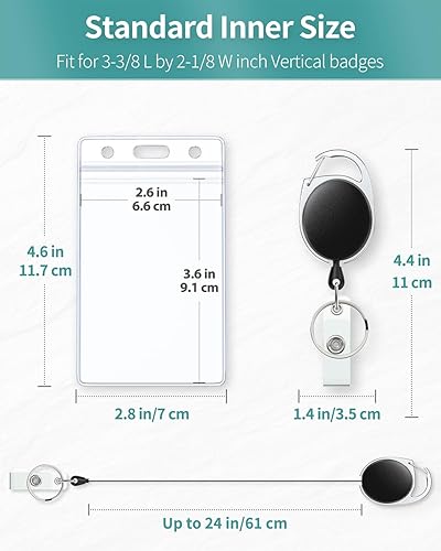 Miniatura 2 de Uniclife Paquete de 2 portatarjetas verticales de plástico transparente con carrete retráctil, clip de mosquetón, protector de tarjeta suave e