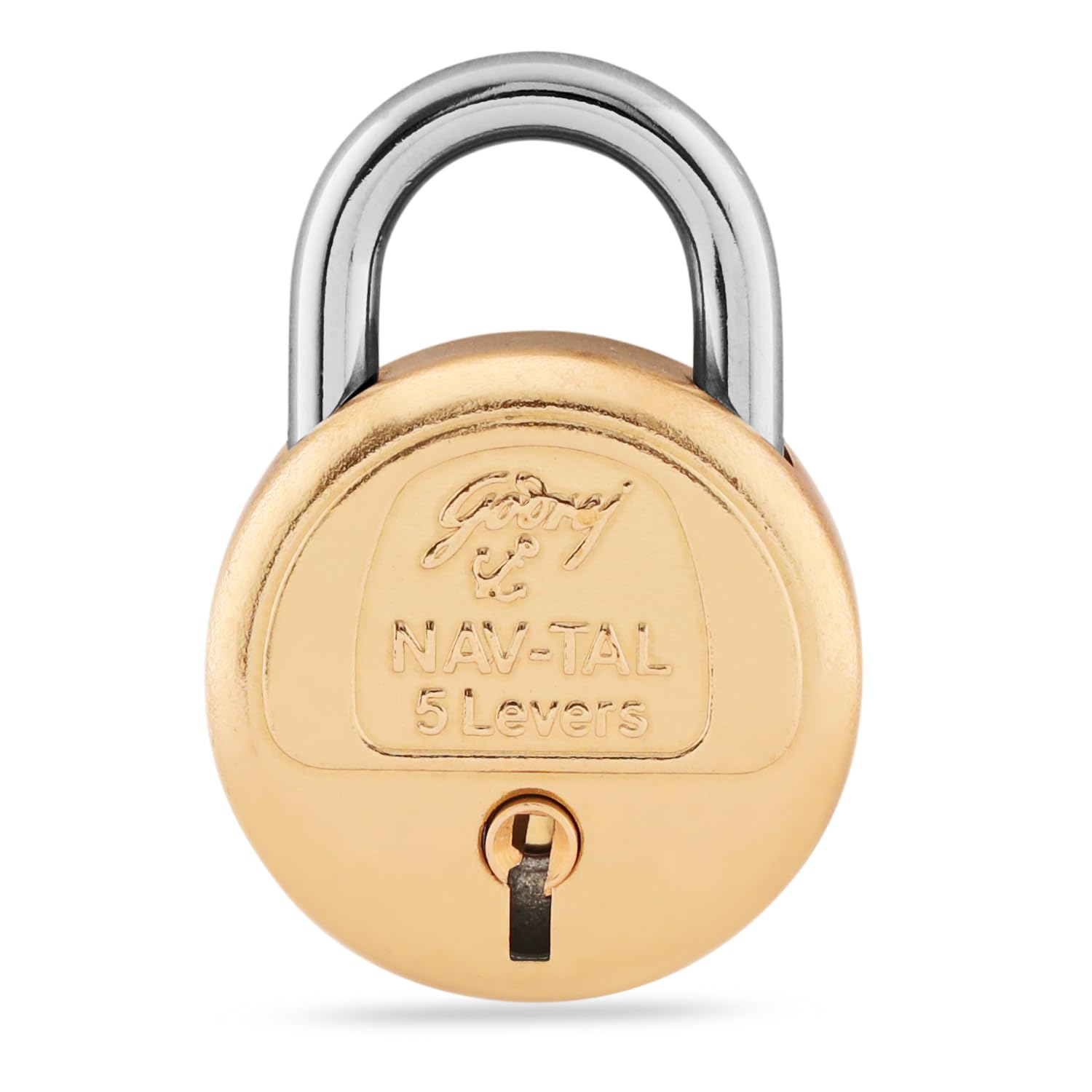 Godrej Locks I Navtal 5 levers 40 mm I 2 Keys I Padlock for Main Door I Gate Lock I Lock for Tool Box, Shutters, Shops & Offices I Corrosion Resistant Shackle I Brass Finish