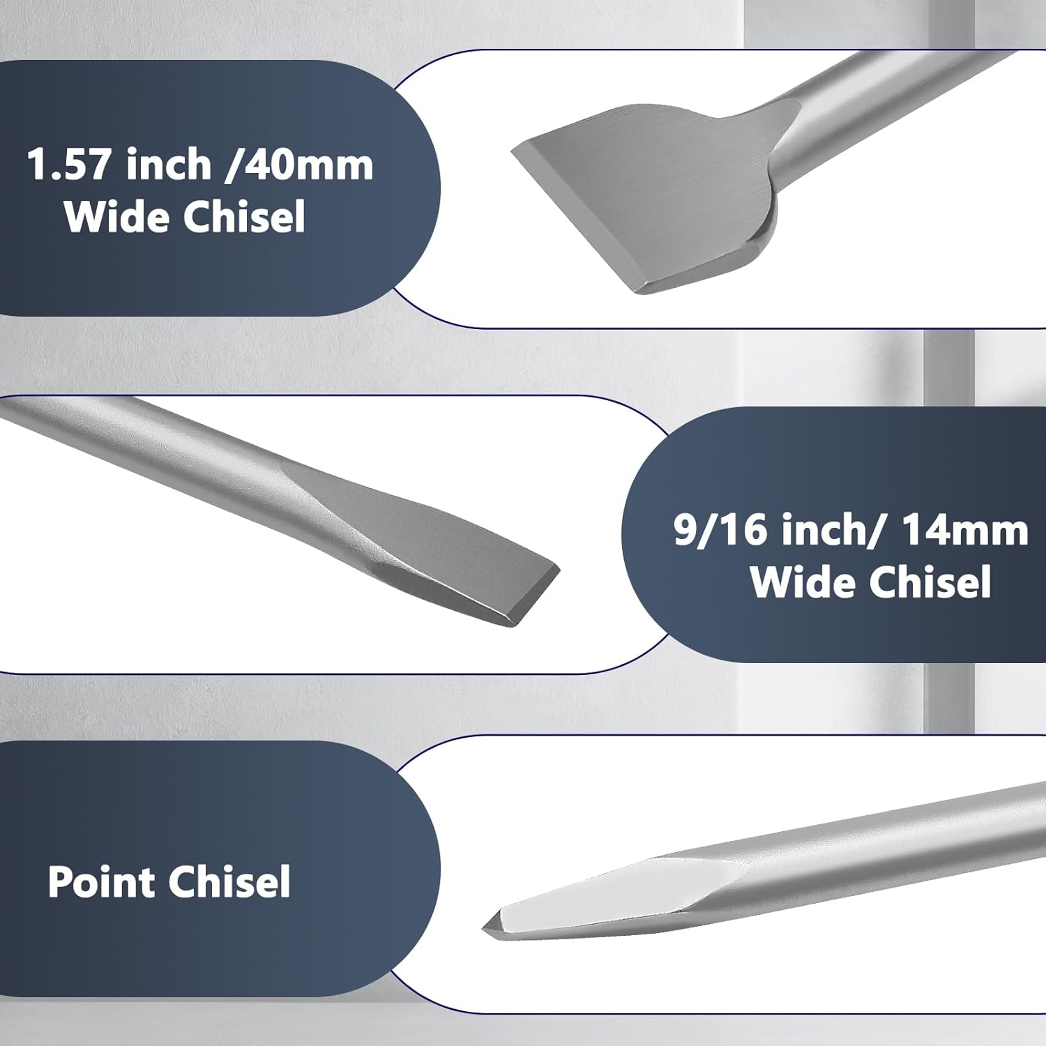 9 Pcs 5/16 to 11/16 inch (8-18mm) SDS Plus Rotary Hammer Drill Bits and Chisel Set, 8mm to 18mm SDS Plus Masonry Drill Bits Set for Concrete, Brick, Cement，Masonry Work, Length :12.2 inch