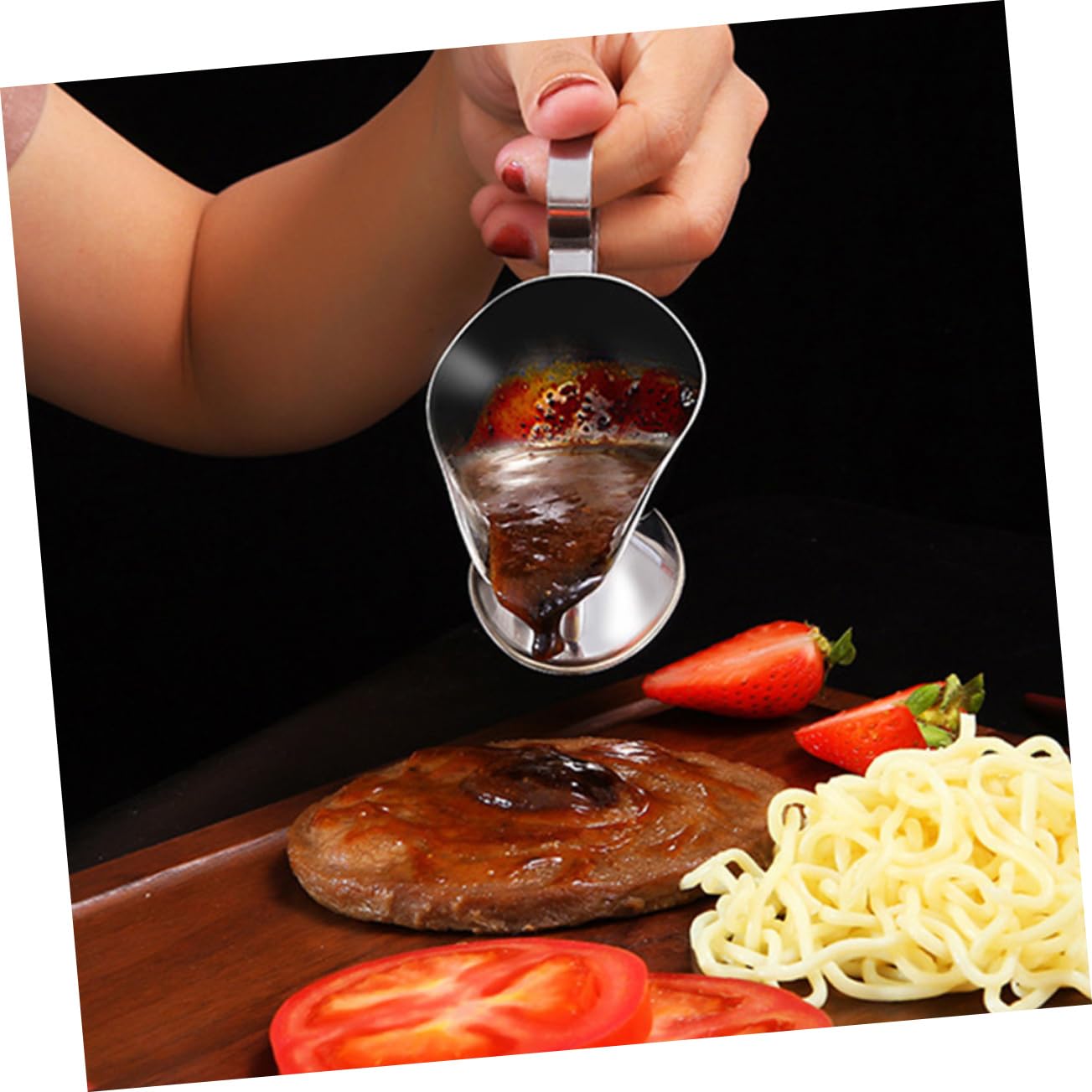 HAKIDZEL Stainless Steel Sauce Set of 3 Gravy Boats Silver Dressing Boat Sauce Dish Bowl