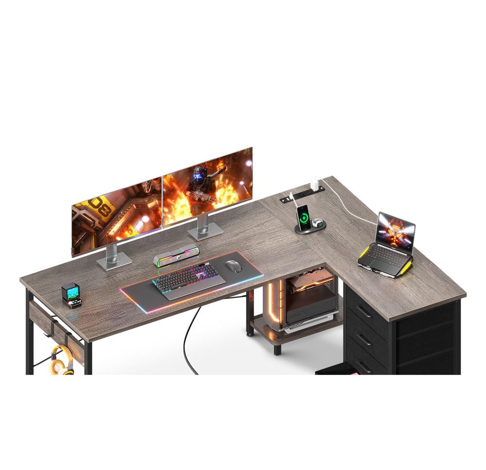 Amazon.com: AODK L Shaped Desk with 4 Tier Drawers, 61