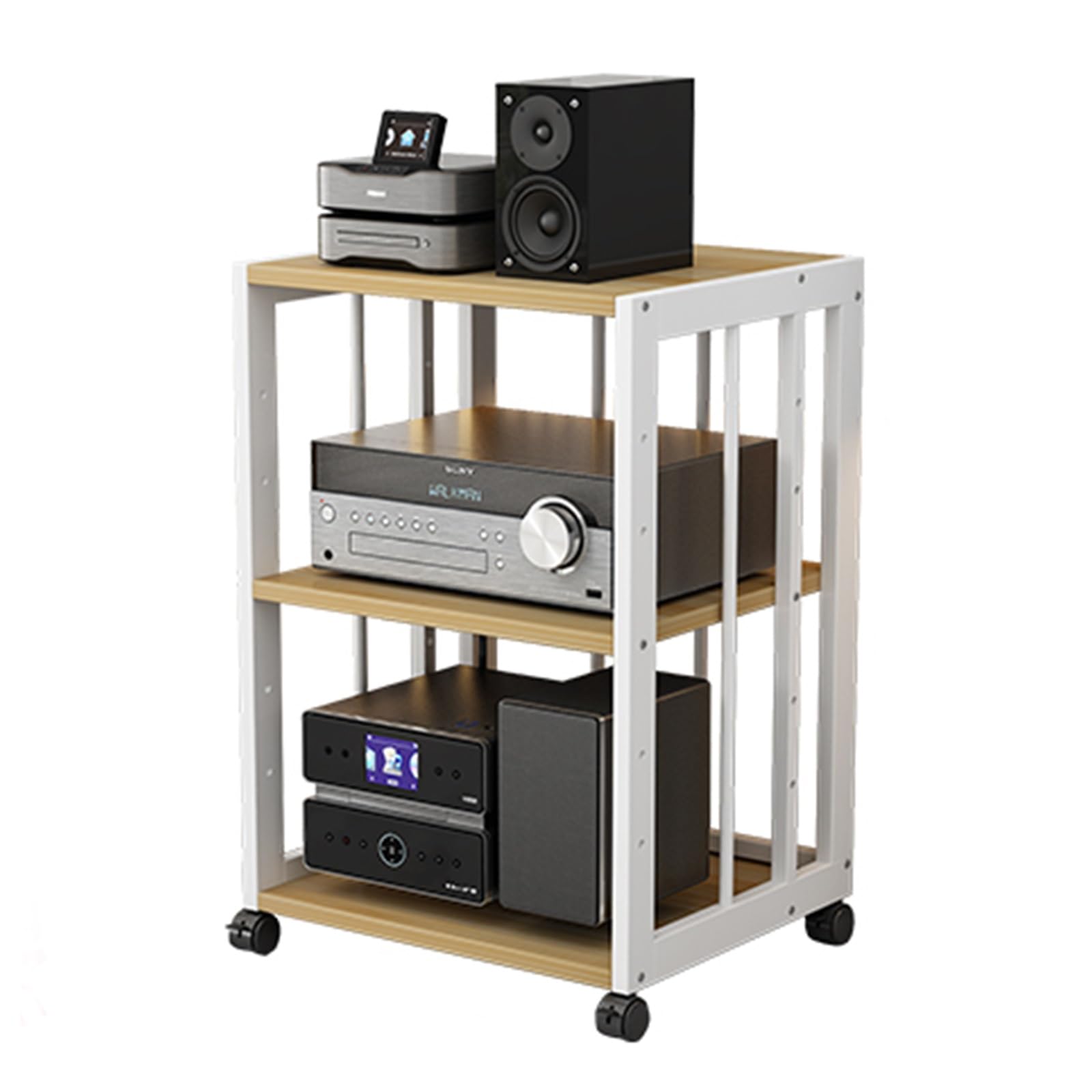 Estante para Amplificador de Alta fidelidad con Altura Ajustable, Soporte de Medios AV con Ruedas para Tocadiscos, Receptor estéreo y componentes estéreo de Entretenimiento.