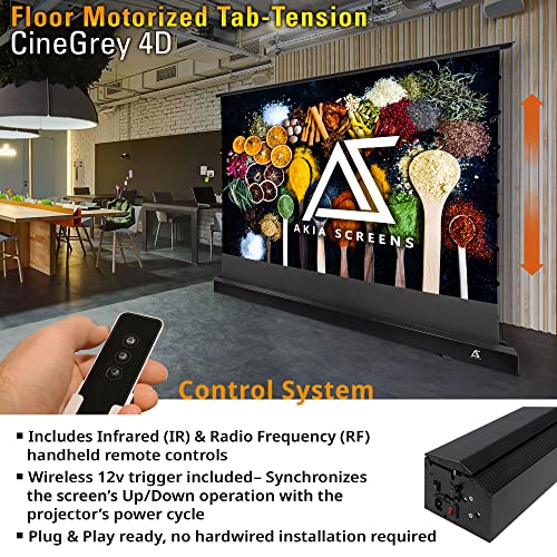 Image of Akia Screens 101 inch Floor Rising Projector Screen Motorized with Remote, ALR Projector Screen Ambient Light Rejecting Movie Screen for Standard Throw Projection Indoor, CineGrey 4D AK-FMT101UH2-C4D