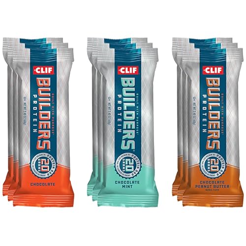 Clif Builders - Barra de proteína de chocolate, paquete variado de barras de proteínas de nutrición deportiva, 0.71 onzas de proteína, sin gluten,