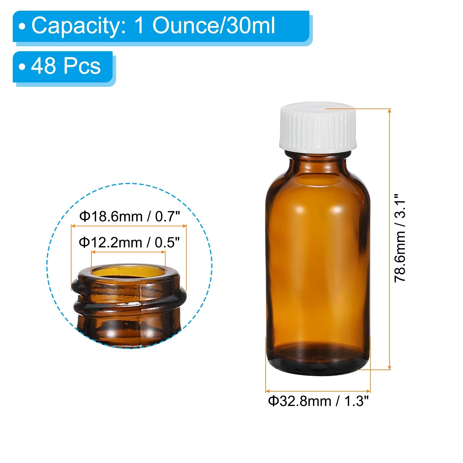 PATIKIL Frasco De Vidrio De Muestra De 1 Onza (30ml), 48 Piezas Frasco Redondo Con Tapa Cónica Blanca Para Líquidos Reactivos, Aceites Esenciales, Perfume, Ámbar