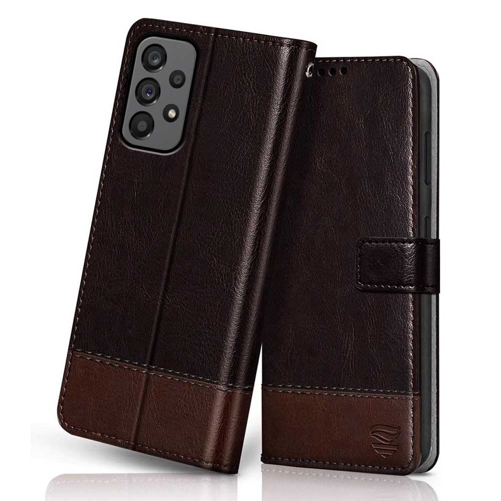 FLIPPED Vegan Leather Flip Case Back Cover for Samsung Galaxy A23 5G | A23 4G (Flexible, Shock Proof | Hand Stitched Leather Finish | Card Pockets Wallet & Stand | Coffee with Brown) (B0BT9W19RK) Amazon Price History, Amazon Price Tracker