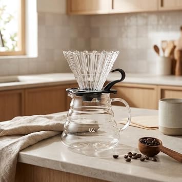Deconox Profesyonel Cam Kahve Demleme Seti (Pour Over Dripper & Karaf) - 600 ml Kapasiteli Borosilikat Filtre Kahve Seti