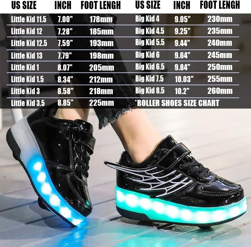 Miniatura 6 de LED Roller Skate Shoes for Kids Boys Girls Light Up Roller Sneakers with Detachable Wheels Rechargeable Flashing Wheeled Shoes