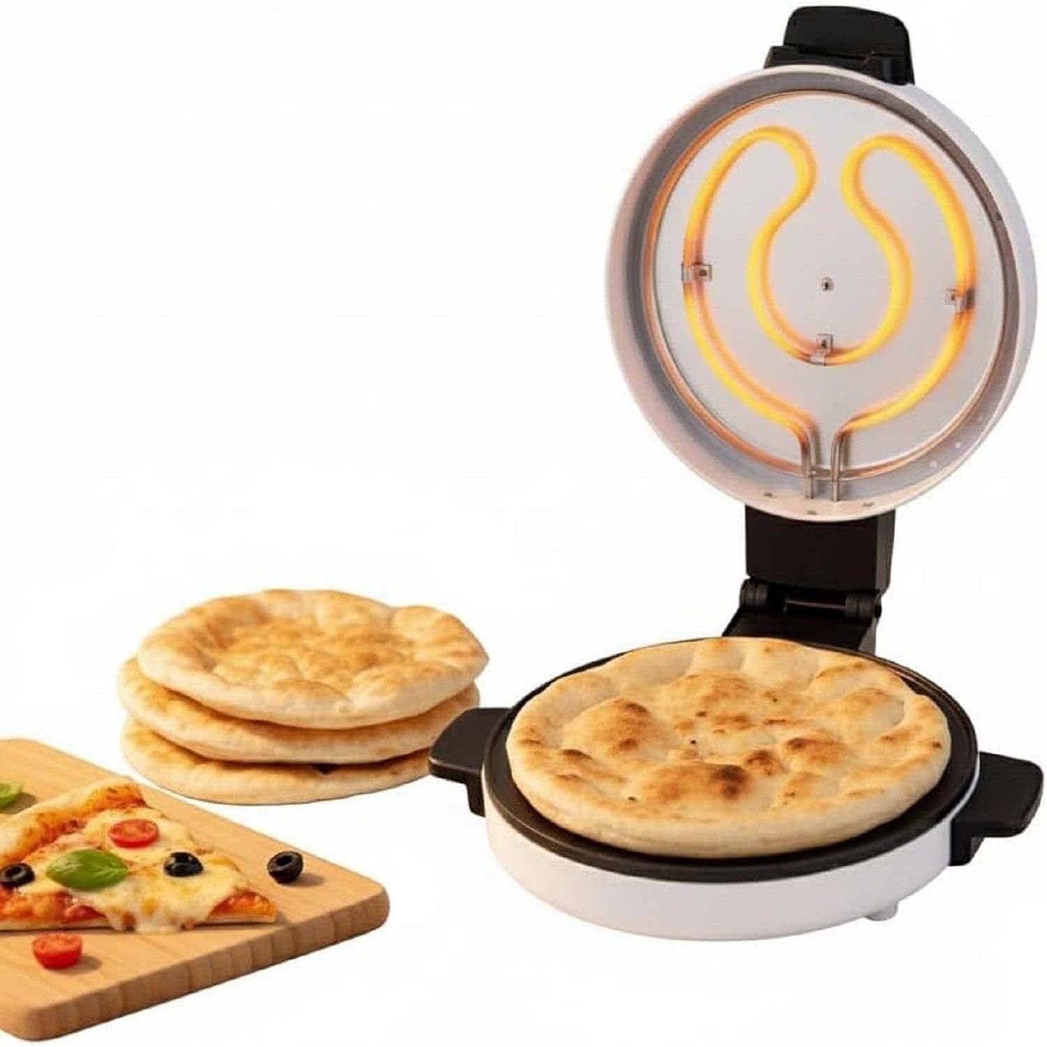 Nova Arabic Bread & Pizza Maker NT-173ABM| 1800W Powerful Electric Roti/Khubz Oven | Puffy & Soft Bread Maker | Non-Stick | 220-240V | Multi-Use Cooking Appliance" White