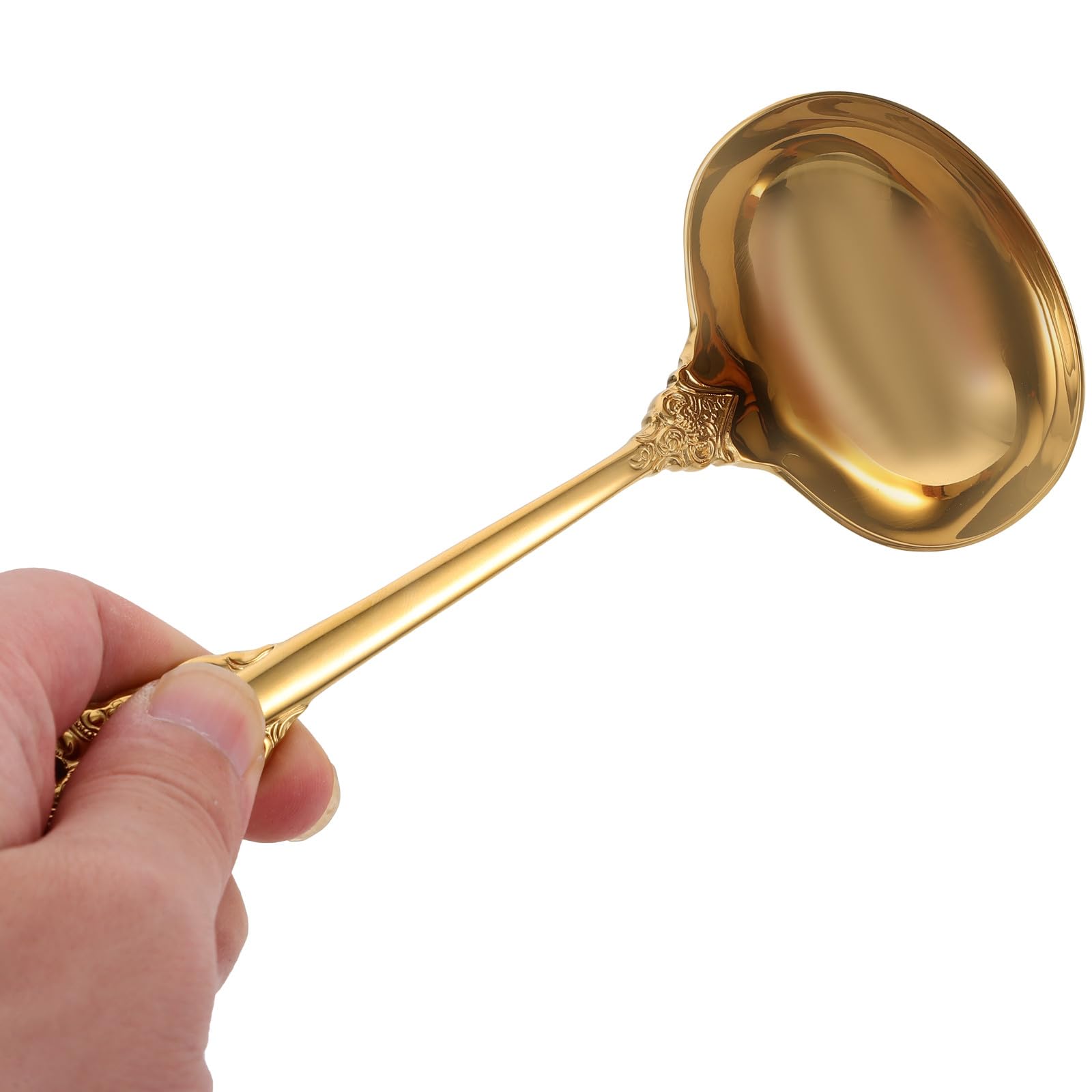 Cucchiaio da Minestra in Acciaio Inossidabile 304 Dorato Grande, Mestolo da Cucina Impugnatura Antiscivolo, Utensile per Pentola Calda per Uso Professionale e Famigliare