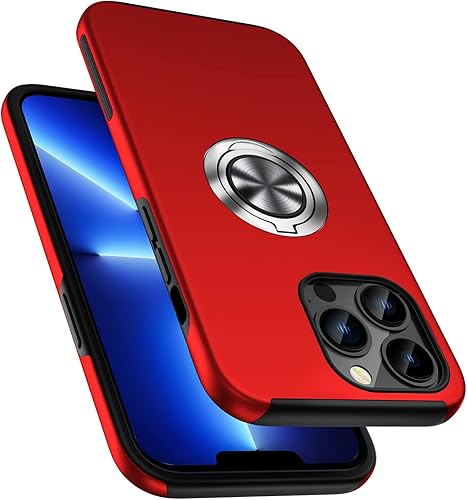 PELEPUES Funda a prueba de golpes para iPhone 13 Pro de 6.1 pulgadas, anillo de dedo integrado funda de teléfono de grado militar con soporte de