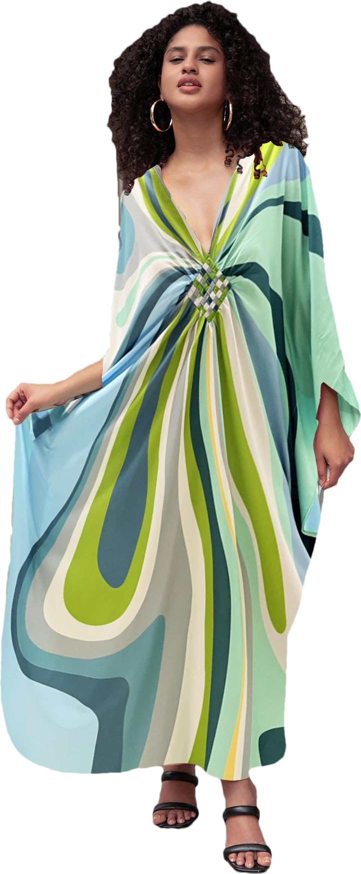 Kaftan Dresses for Women Wave Neck Swimsuit Cover Up Caftan Dress Plus Size Oversized Long Beach Dress
