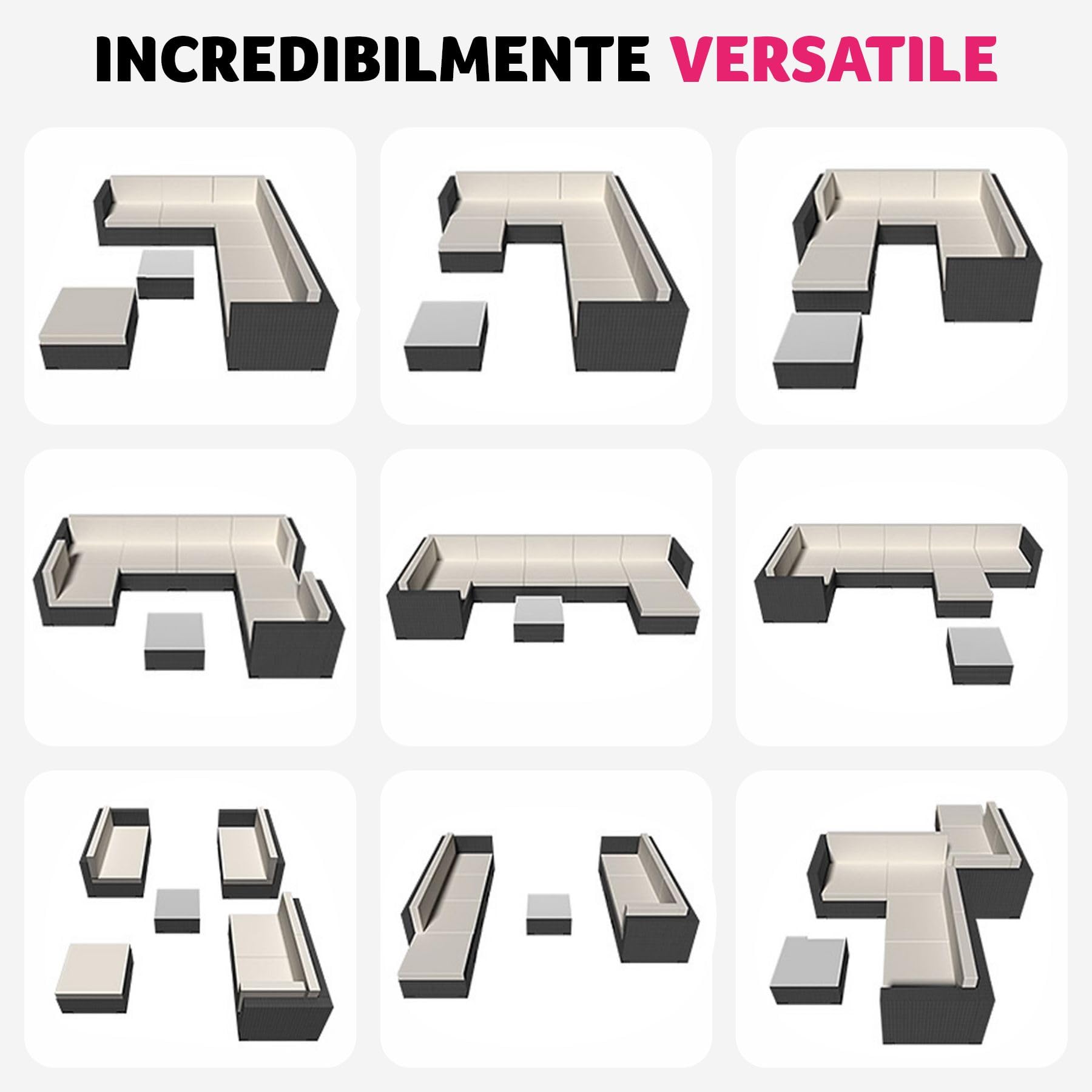 tectake® Set Lounge da Giardino Marbella in Polyrattan, Telaio in Alluminio, Tavolino Salotto con Ripiano in Vetro, Comode Poltrone, Cuscini Accessori Inclusi - Grigio