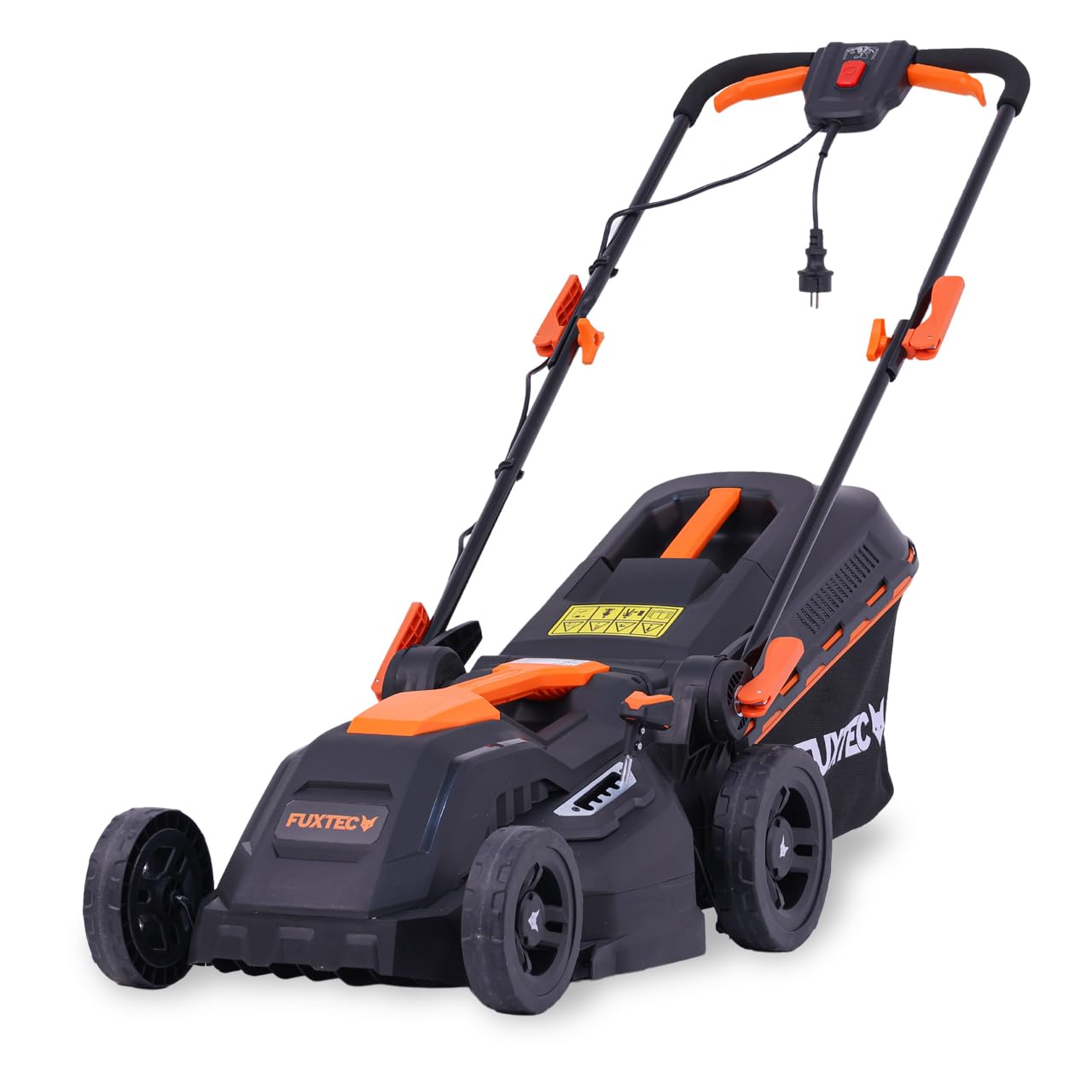 FUXTEC Elektro Rasenmäher mit Kabel FX-RME38-38cm mit 40L Grasfangkorb - nur 12kg - Schnitthöhe 20-70mm - 1600Watt & 220V