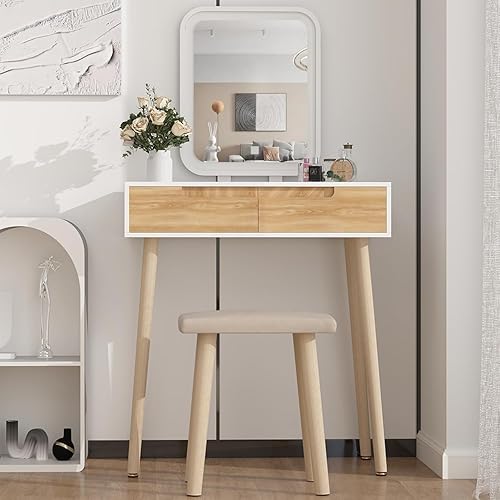 Miniatura 14 de YOURLITE Juego de mesa de tocador de maquillaje con 3 modos de espejo iluminado ajustable, taburete acolchado, tocador para espacio pequeño