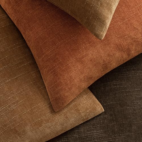 Image of Foindtower Pack of 2 Soft Textured Chenille Throw Decorative Pillow Covers Square Accent Solid Cushion Cover Cozy Neutral Farmhouse Pillow Case for Couch Sofa Bedroom Living Room 26x26 Inch,Orange