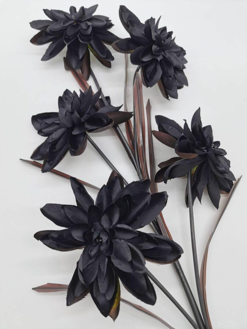 clicktostyle 5 Heads Silk Water Lily Stem Home Office Event Wedding Decoration Indoor Outdoor (Black)