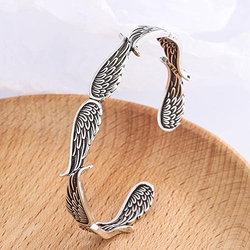 Miniatura 7 de Pulsera de plata de ley de estilo vintage con alas de ángel, ajustable, pulseras inspiradoras para mujeres y hombres, regalo de joyería inspiradora