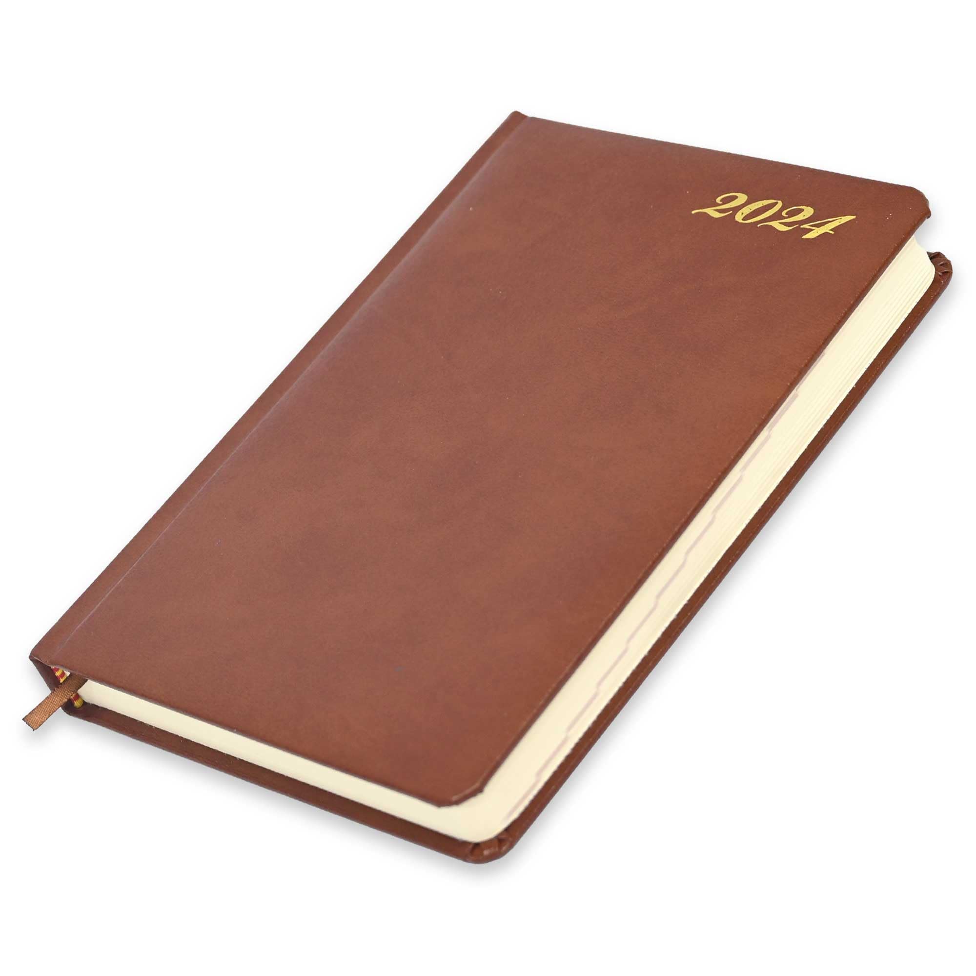 FIS 2024 International Golden A5 7-Languages Bonded Leather Diary Brown - FSDI136-7BG24BR