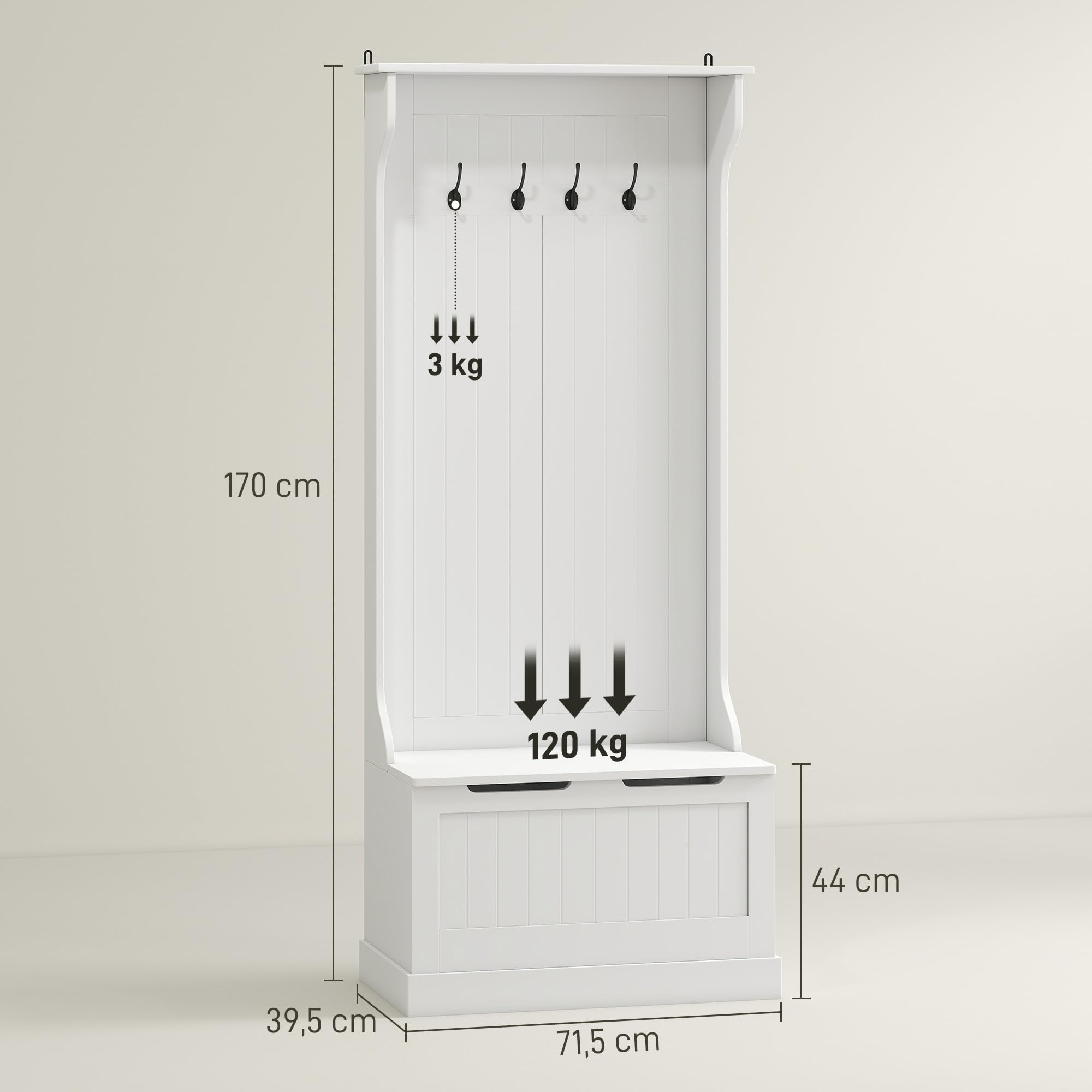 HOMCOM Meuble d'Entrée 4 en 1 Banc de Rangement 71,5 x 39,5 x 170 cm Blanc