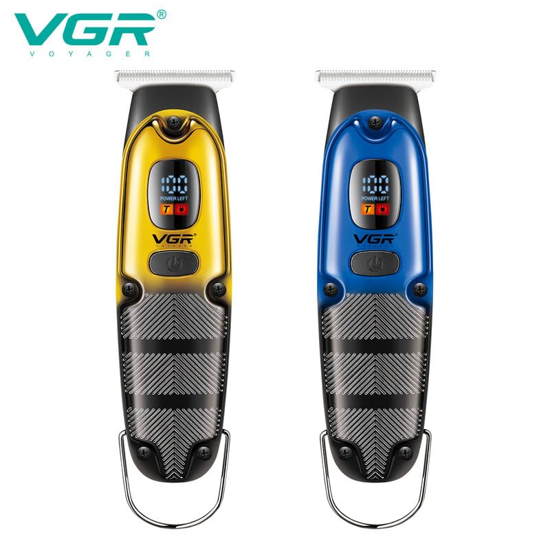 Image of VGR V-981 Professional Digital Display with Turbo function Rechargeable cordless Pro Self Haircut Hair Clipper Beard trimmer Hanging Loop Stainless steel Blades USB Charging cable 3 Guide Comb, Yellow