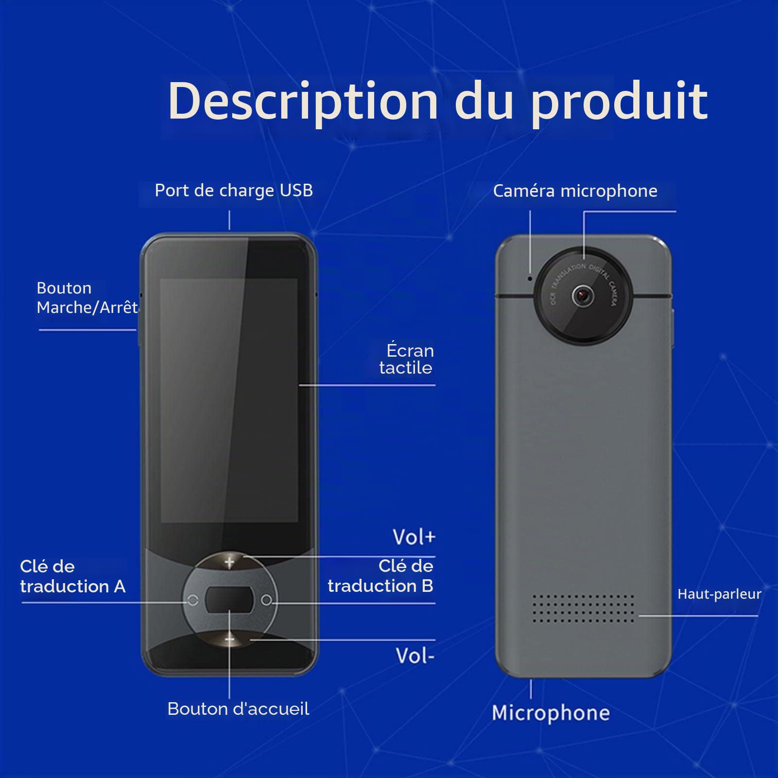 Traducteur Vocal, 127 Langues, Traduction vocale Hors Ligne, traducteur instantané multidirectionnel sans Internet, Appareil Traduction, supporte Le WiFi Bluetooth, pour Apprendre Voyager