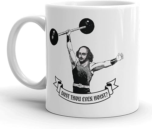 Crazy Dog T-Shirts Dost Thou Even Hoist Taza de café divertida de cerámica para entrenamiento con texto en inglés "Work Out Lift Bro" (11 onzas)