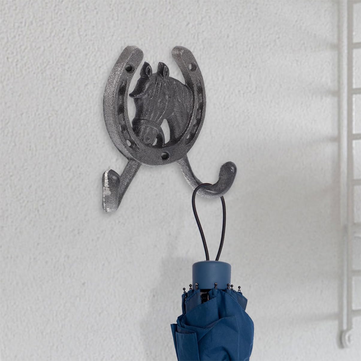 Ganci da Parete a Ferro di Cavallo in Ferro Battuto, Stile Retrò, Doppio Gancio, 4 Pezzi, per Cucina e Camera da Letto