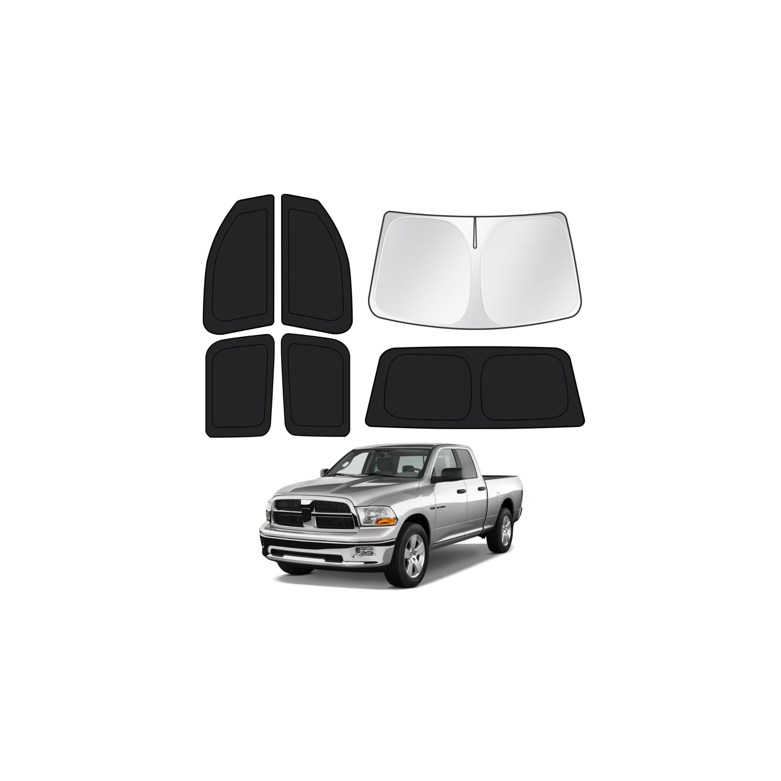 Canvcle Window Shades for 2009-2018 Dodge Ram 1500 Accessories Windshield Sun Shade Side Rear Window Covers Sunshade Sun Visor Shield Privacy Protection for Camping Keep Vehicle Cool Black 6PCS