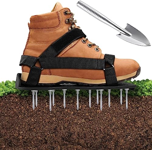 Ohuhu Zapatos Aerador de Cesped Sin Instalación, Zapatos Jardín de Césped con Pala de Acero Inoxidable Sandalias Zapatos con Puntas, Talla Universal para Todos Los Zapatos, Negro