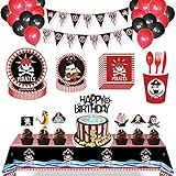 JHkim Pirate Party Supplies - Pirate Party (157PCS Serves 16), Incluedes Paper Plates, Balloons,...