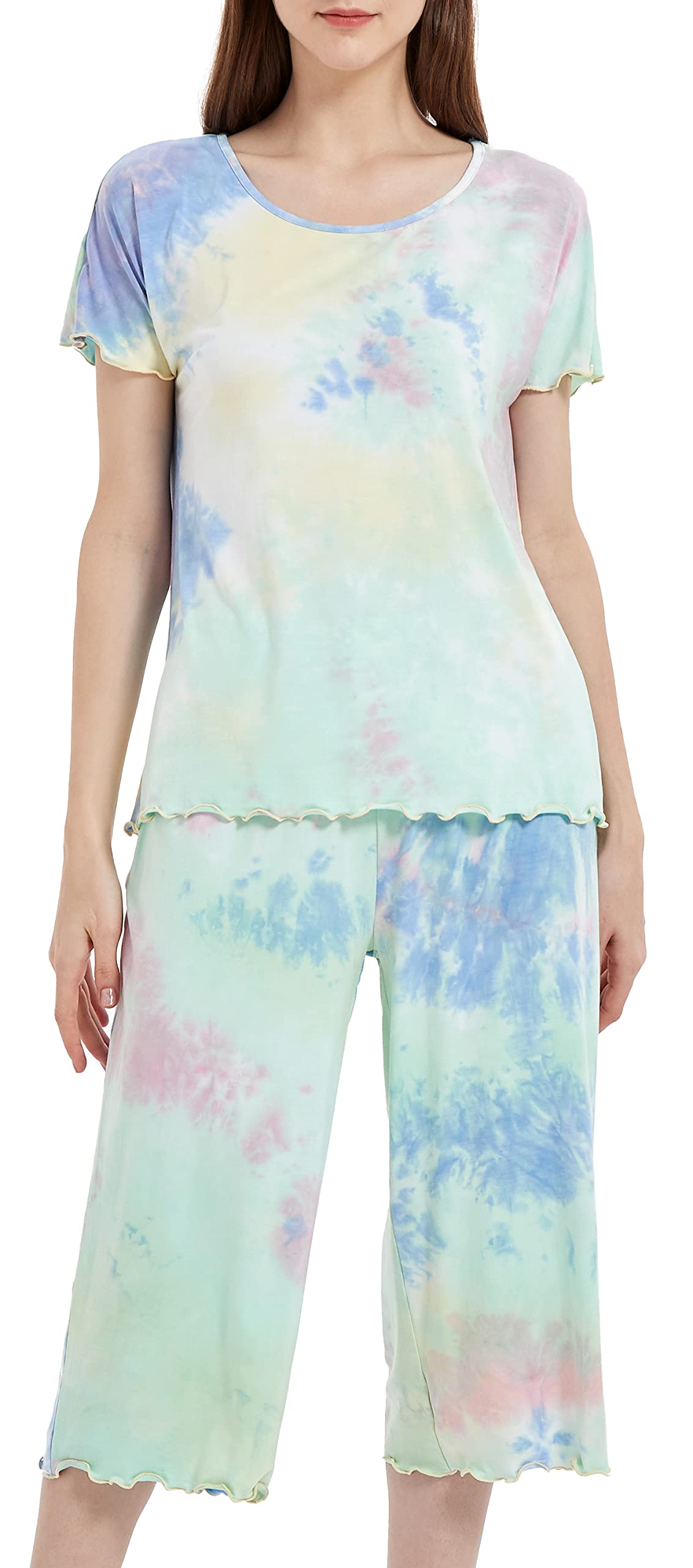 LazyCozy Bamboo Viscose Capri Pajamas for Women Cooling Summer Pajama Sets for Hot Sleeper Super Soft Pj Set